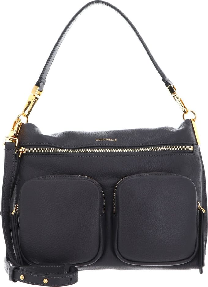 COCCINELLE Leren Schoudertas Hyle Handbag Grained Leather Ardesia Grijs