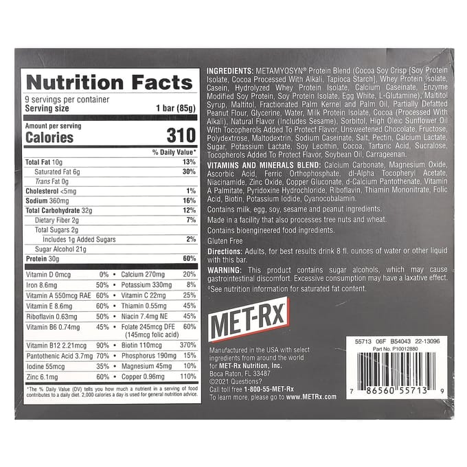 MET-Rx, Protein Plus Reep, Pindakaasbekers, 9 repen, 3 oz (85 gram) elk