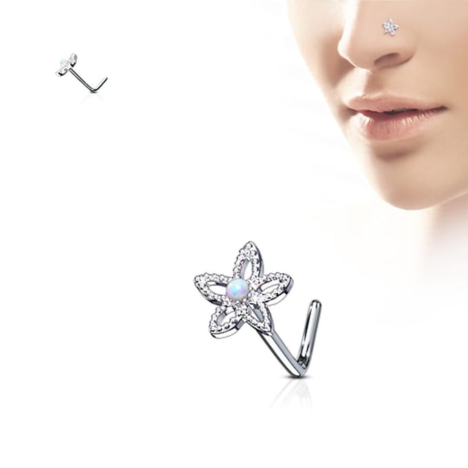Neuspiercing L-Bend Flower Contour 0.8x6x6 - zilver - LMPiercings