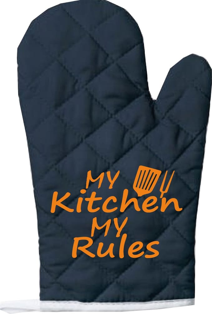 EIZOOK Functionele Ovenwant- Navy Blauw met Oranje Opdruk My Kitchen My Rules