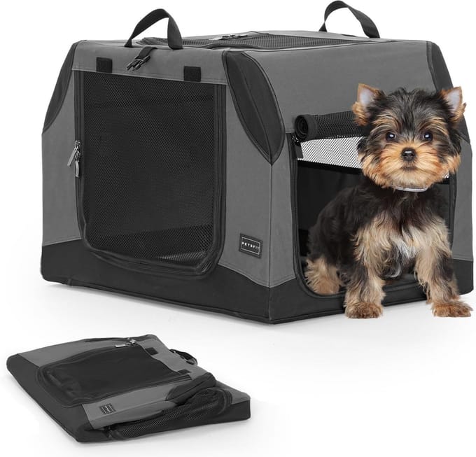 Honden Transportbox - Reismand - Veilig Vervoer - Opvouwbaar Frame - 61 cm - Grijs