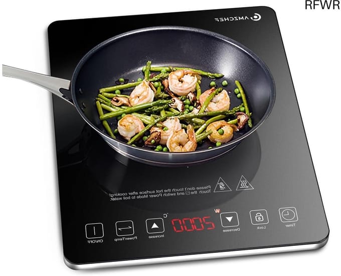 Induction hob, AMZCHEF single induction hob with ultra-thin design, 20 temperature settings and 20 power settings, 2000W induction hob 1 plate, 3-hour timer, safety lock.