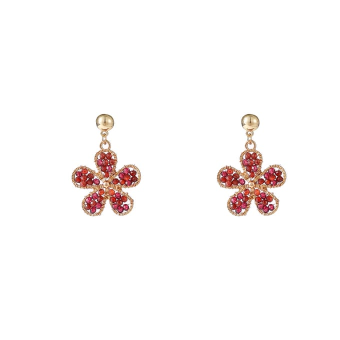 Go Dutch Label Oorknoppen Flower Dangle Goud Burgundy