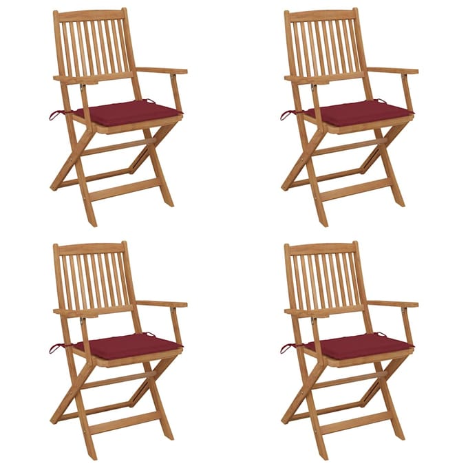 vidaXL - Set - van - 4 - klapstoelen - met - kussens, - gemaakt - van - massief - acaciahout.