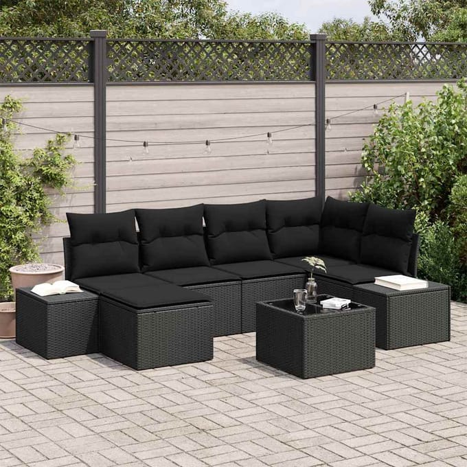 vidaXL Tuin Sofa Set 7 st Zwart poly rattan
