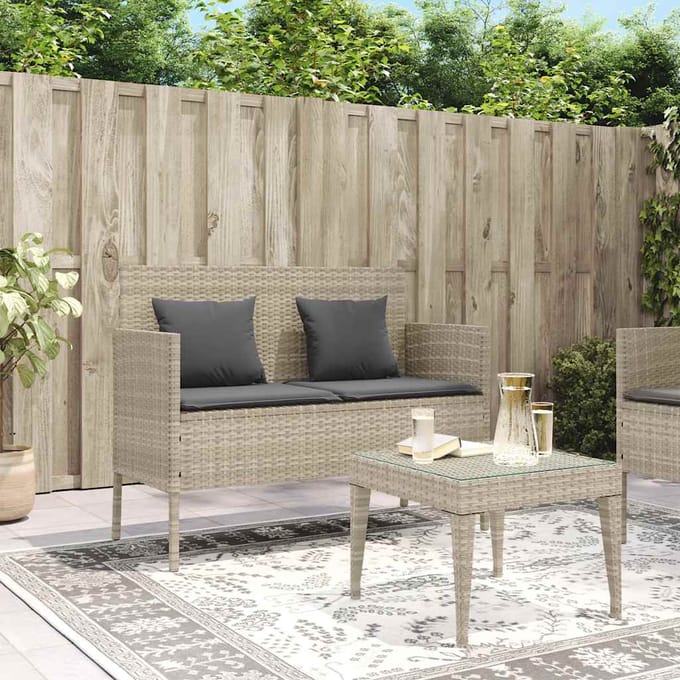 vidaXL - Tuinbank - met - kussens - poly - rattan - lichtgrijs