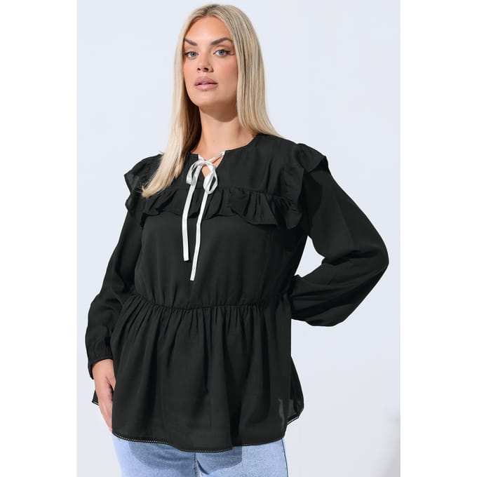 Limited Collection Zwarte Blouse Met Strikhals En Volant Size 42