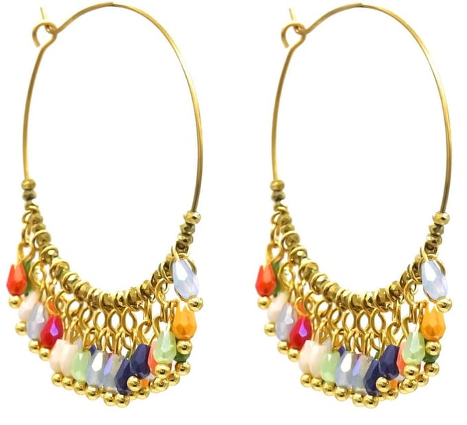 Oorbellen met Glaskralen - Oorhangers - RVS - 4x5,5 cm - Multicolor