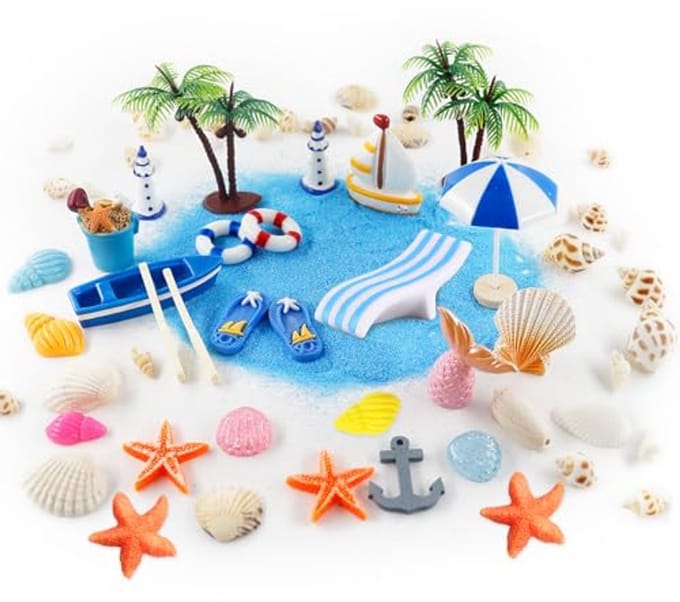 Miniatuur Strand Micro-Landschap Decoratie - 29 Stuks Met Mini-Parasol en Ligstoel