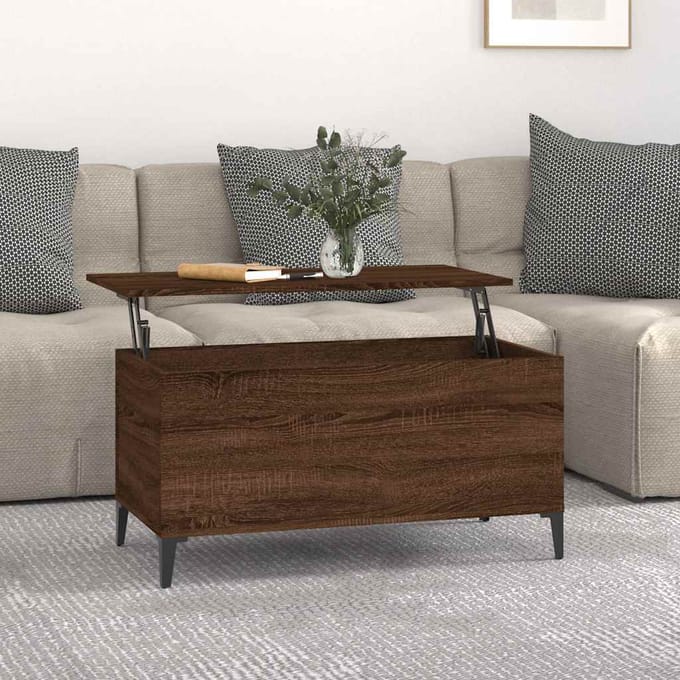 vidaXL - Salontafel - 90x44,5x45 - cm - bewerkt - hout - bruin - eikenkleur