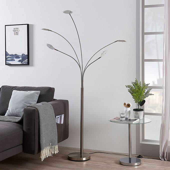 Lindby LED vloerlamp Anea, 179 cm, 5-lamps, nikkelkleurig