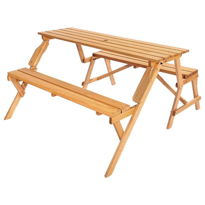 2-in-1 Transformeerbare Verwisselbare Picknicktafel Houten Tafel Bank Set