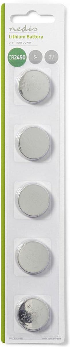Nedis Lithium-Knoopcelbatterij CR2450 - 3 V DC - 5-Pak - Zilver