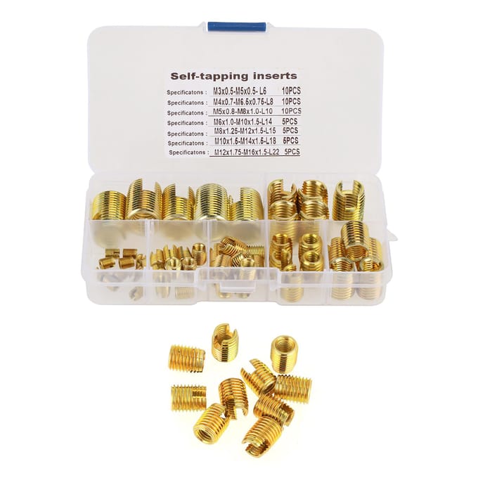 50 stuks messingkleurige zelftappende draadsleuf inzetstukken combinatieset reparatie draadgereedschap