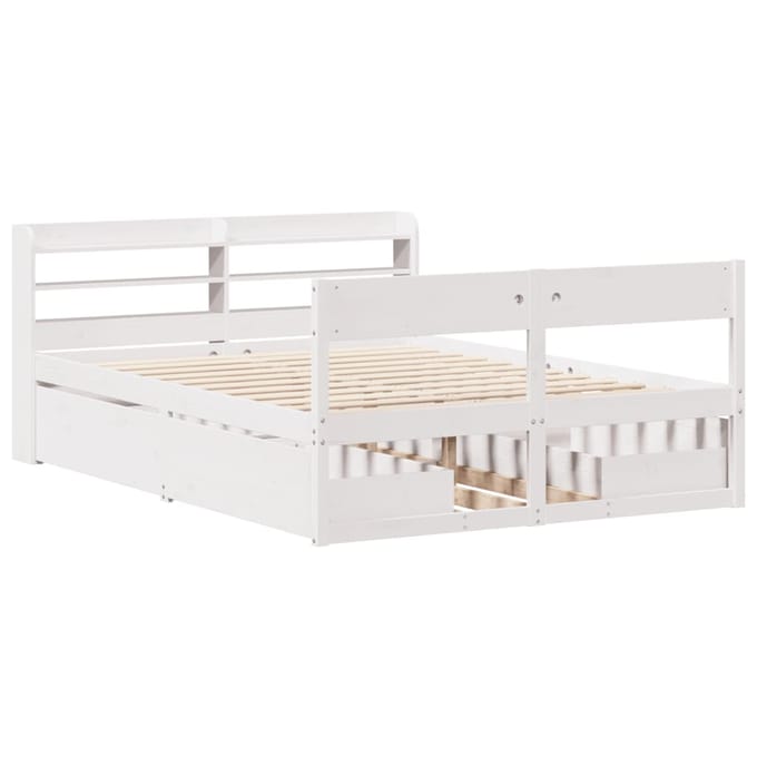 vidaXL - Bedframe - zonder - matras - massief - grenenhout - wit - 135x190 - cm