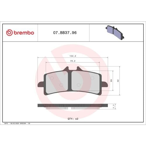 Brembo 07bb37 Genuine Type 96 Gesinterde Remblokken Grijs