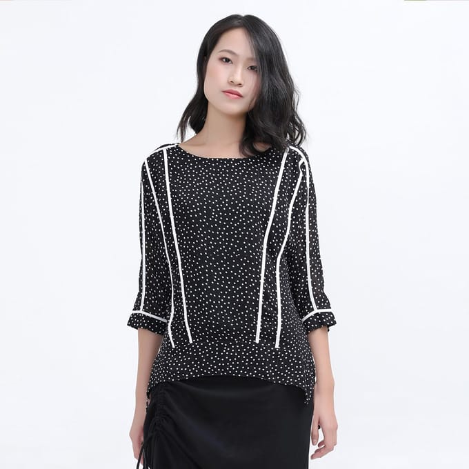 Polka dots witte trim chiffon blouse