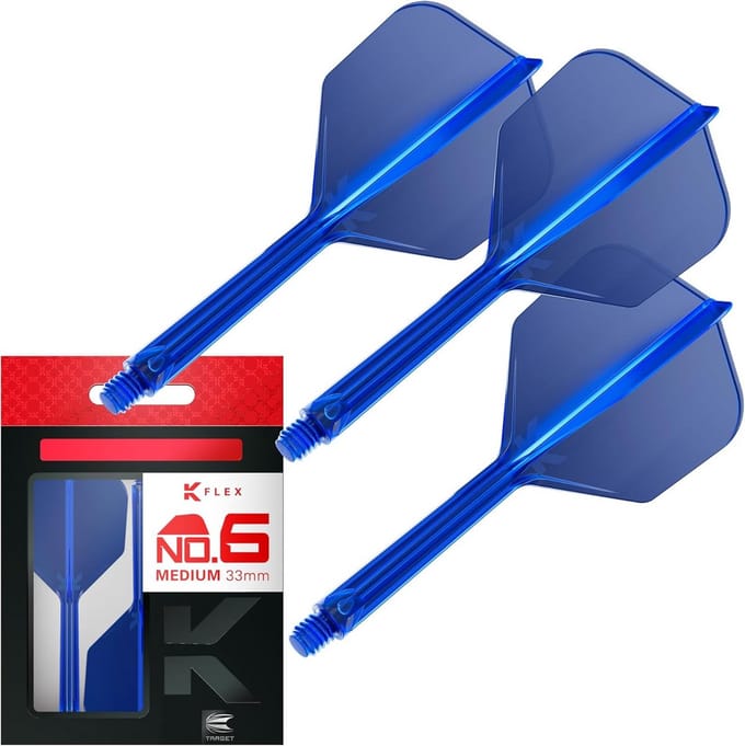 Geïntegreerde Dartpijlen Flights en Steeltjes (No.6 Blauw, Medium) - Set van 3 K-Flex All-in-One Set