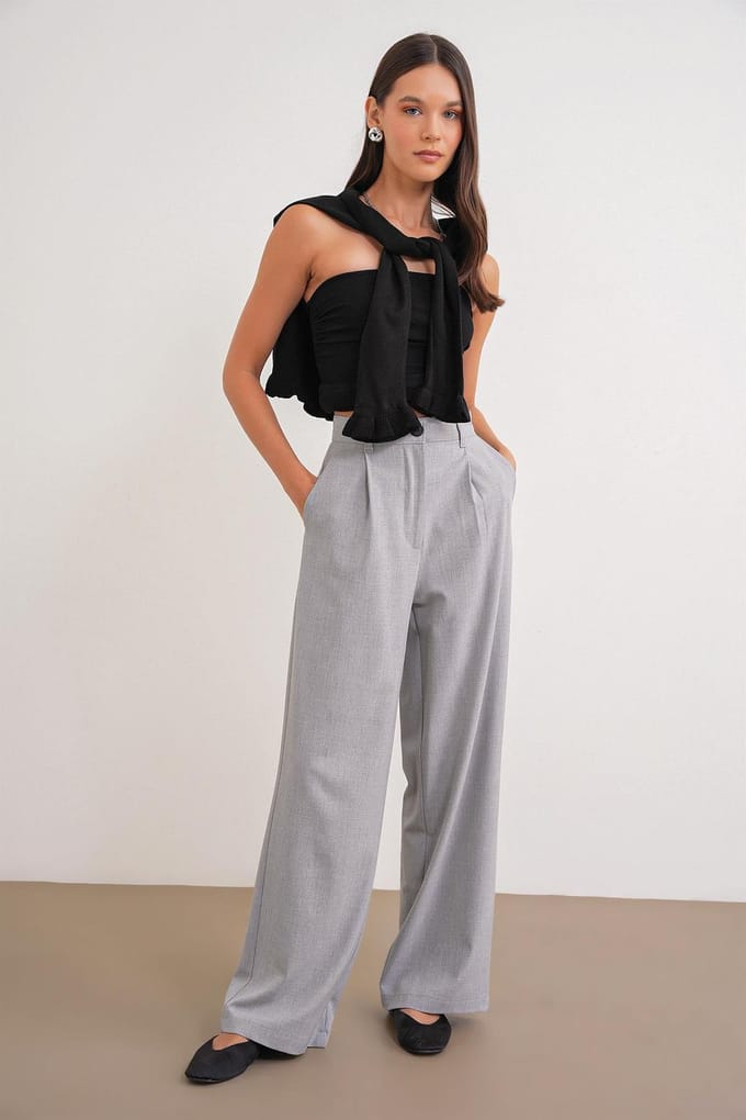 Hoge Taille Palazzo Broek met Zakken