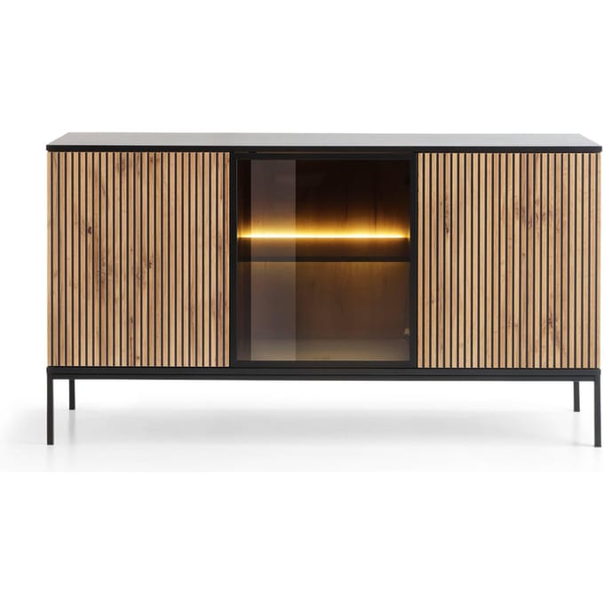 Selsey Tosena - Drie-deurs Dressoir 154 cm - Zwart/Wotan eik met verlichting
