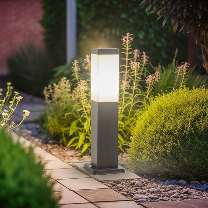 Lindby - buitenlamp - 1licht - Roestvrij staal, PC - H: 45 cm - E27 - donkergrijs, mat wit