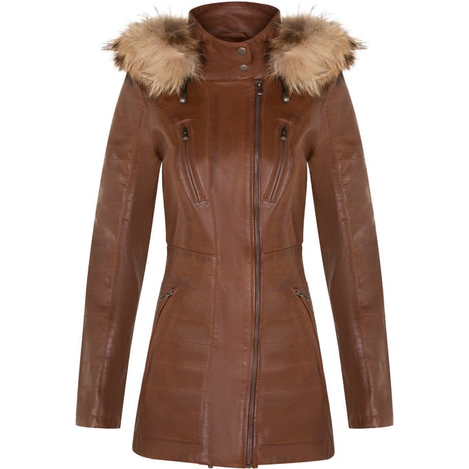 Dames slim fit leren parka-jas met capuchon-Northam