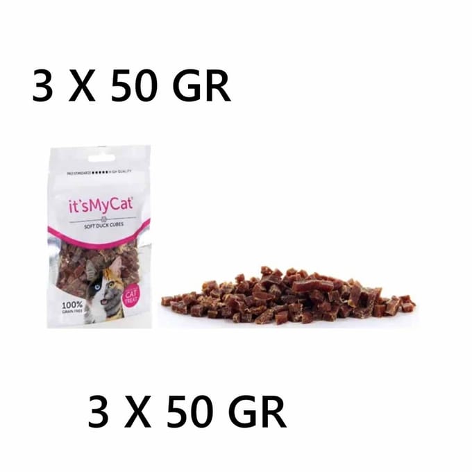 ** 3 X ** ITS MY CAT - KATTENSNACK - SOFT DUCK CUBES - EENDENBLOKJES - 50 GR - GRAANVRIJ
