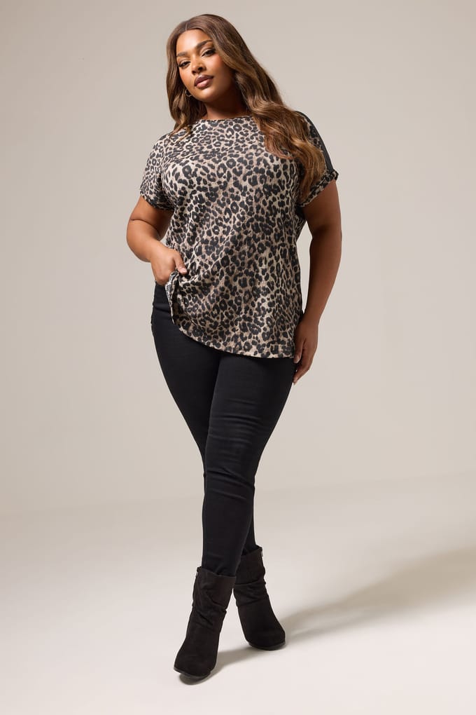 Yours Zwarte Luipaard Kunstleren Top Size 48