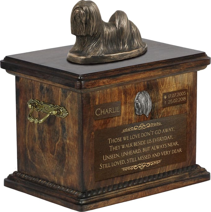 Lhasa Apso urn hond met standbeeld - gepersonaliseerde urn hond voor hondenas
