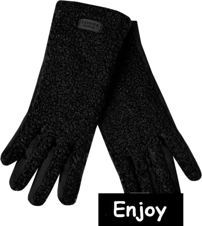 Handschoenen - zwart teddy- dames- gevoerd met fluweel -Touch sreen