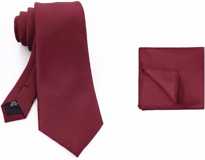 Sorprese Stropdas met Pochet - Bordeaux Rood - 7.5cm - Micro Ribstructuur - Stropdassen - Pochette