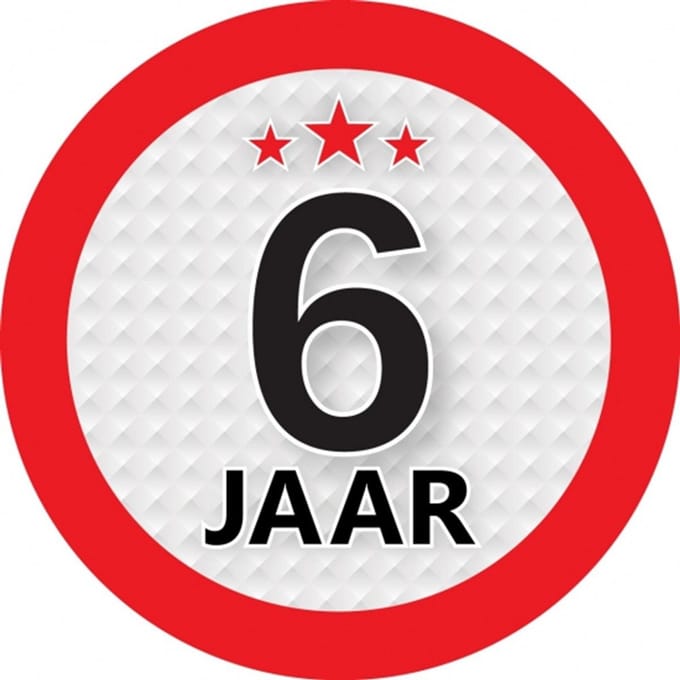 6 jaar leeftijd sticker - rond - Dia 9 cm - 6 jaar verjaardag - jubileum - leeftijd versiering