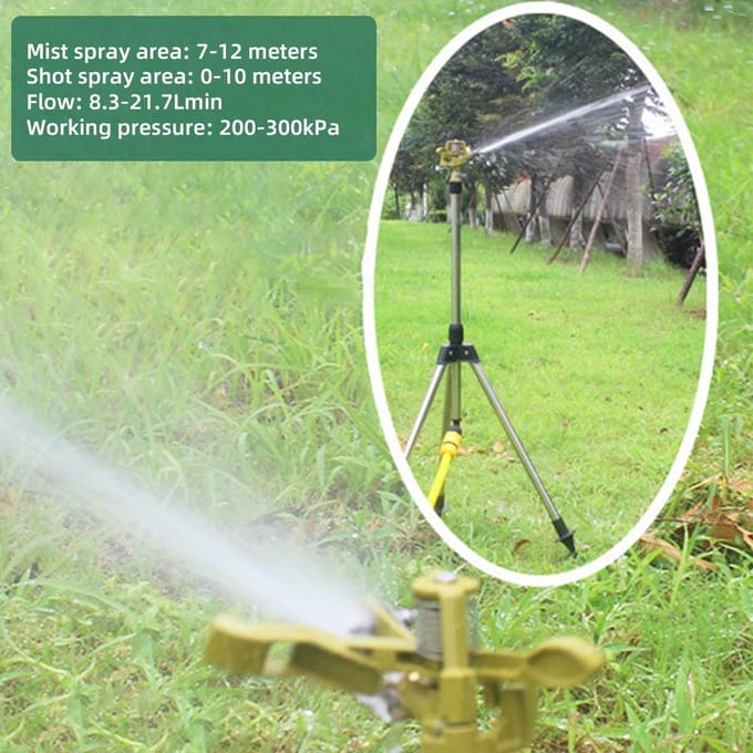 Impulssprinkler op intrekbare driepootbasis, zware zinklegering watersproeier voor tuin gazon Spike Base gray