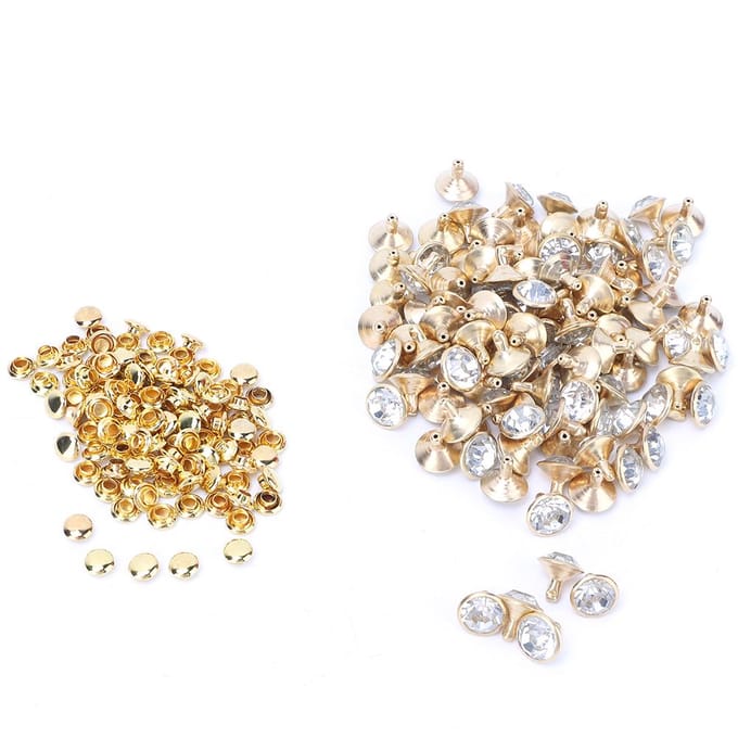 100 stuks 10mm Metalen Strass Klinknagels Studs Spikes Decoratie (Gouden rand + witte kristal) gray