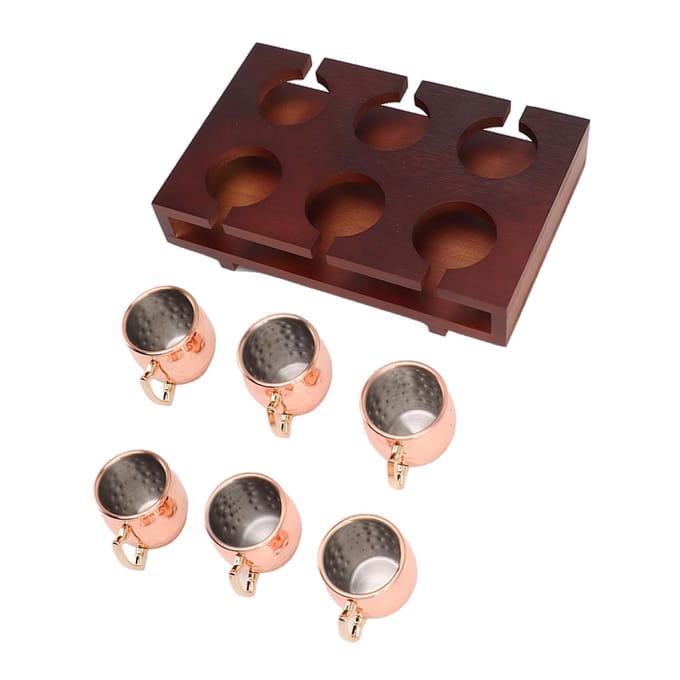 6 stuks 2oz Mule Drink Mok Set met Houder Robuuste Decoratieve Cocktail Hamerslag Beker voor Bar L gray