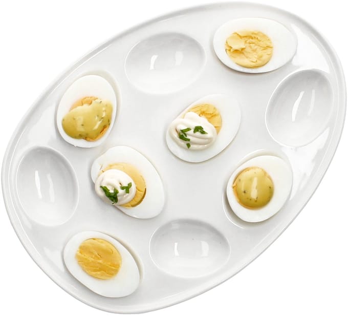 CREME Eierbord ovaal voor 10 eieren crèmewit van aardewerk – 24302995