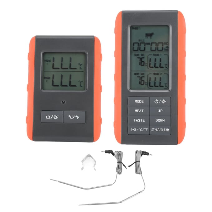 Vleesthermometer met Dubbele Sonde Digitale HTN Scherm Temperatuuralarm Draadloze BBQ Grill black