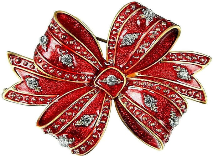 Kerstbroche met Strass - Model Kerststrik - Kerst Strikje Broche rood - Bling Bling Sieraad