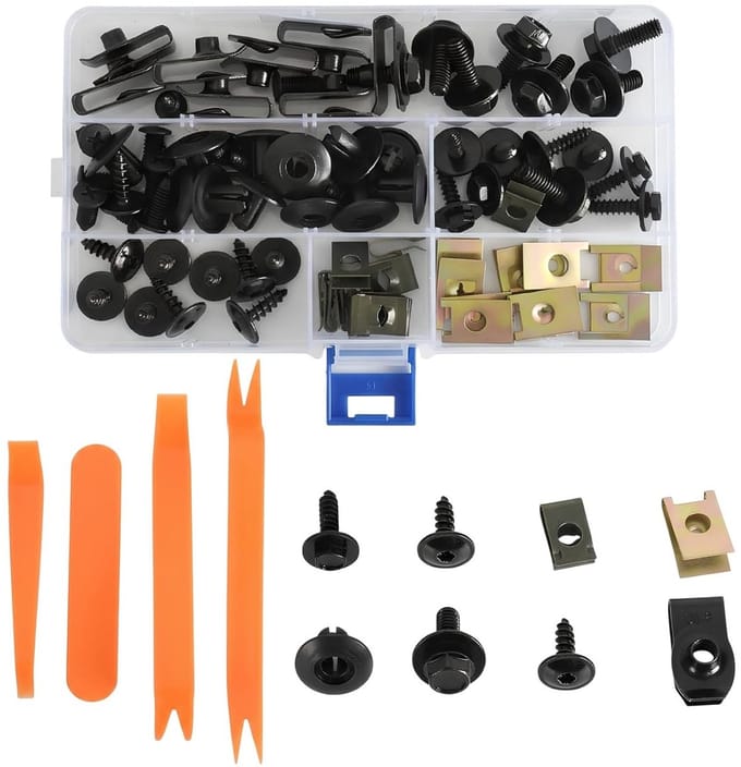 Complete Auto Montage Set met 64 Stuks Schroeven, Moeren en U-Clips voor Bumpers en Deurlijsten