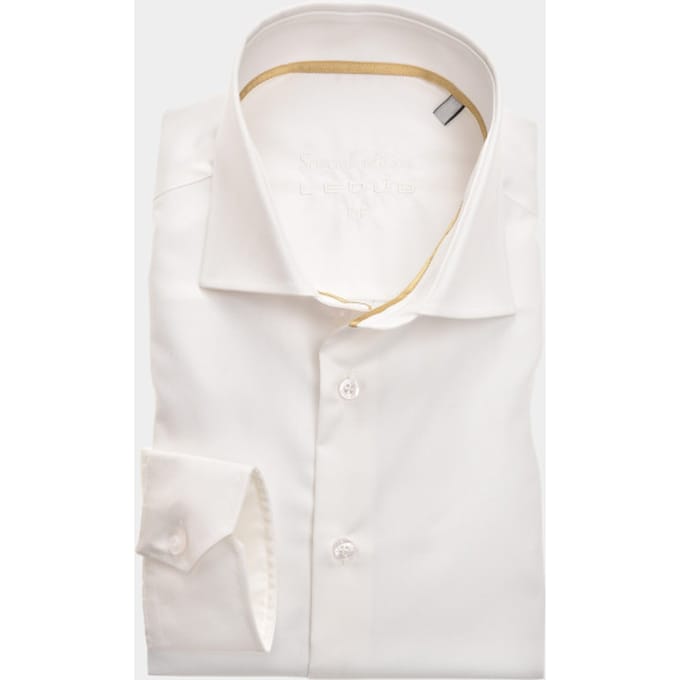Ledub modern fit overhemd - beige twill - Strijkvrij - Boordmaat: 45