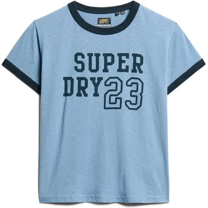 Superdry Athletic Essentials Ringer T-shirt met Aansluitende Pasvorm Blauw Grootte: 38