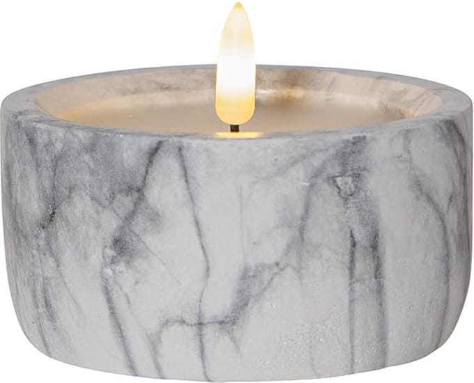 Star Trading Kaars Flame Marble, zuilkaars, marmer design, LED, timer, warm wit, 7,5 cm