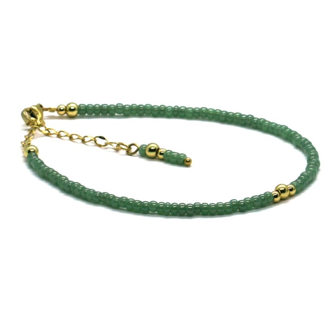 Heaven Eleven - dames - Enkelbandjes - Goud RVS - groen - 3mm - verstelbaar 23cm + 4cm