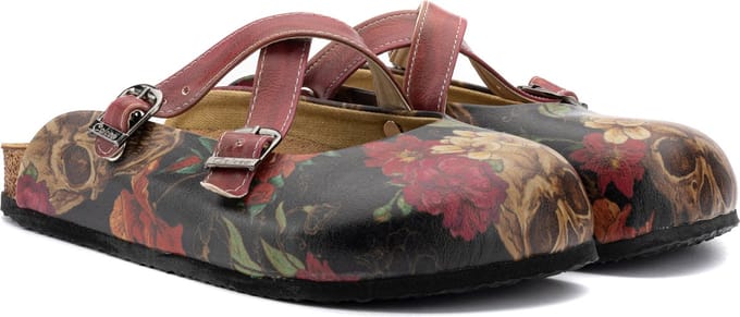Goby Skull Floral Clogs Dames - Vegan Leer - Handmade - Bloemenprint - Maat 35