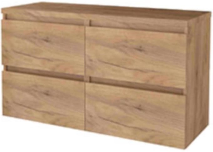 Basic-Line Start 46 Badkamermeubelset - 120 x 46 cm - Greeploos - 4 Lades - Wastafelblad - Whisky Oak