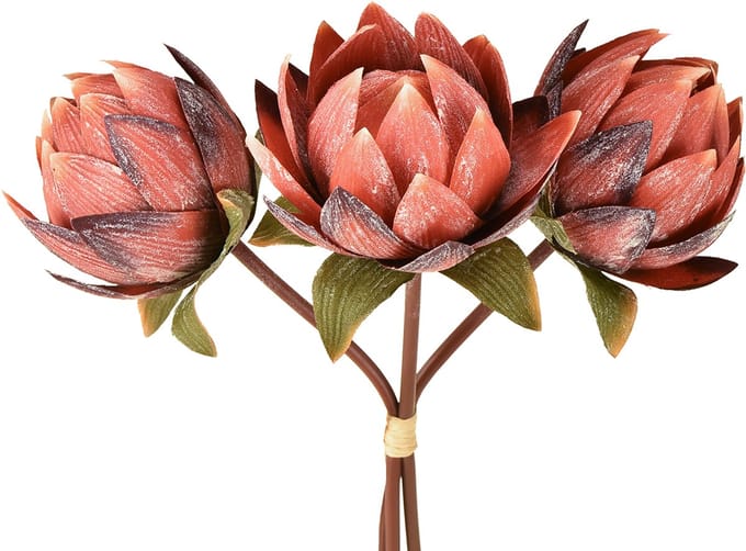 Decoratieve Protea kunstbloemen rood-oranje 34cm 3st, 3 Stück