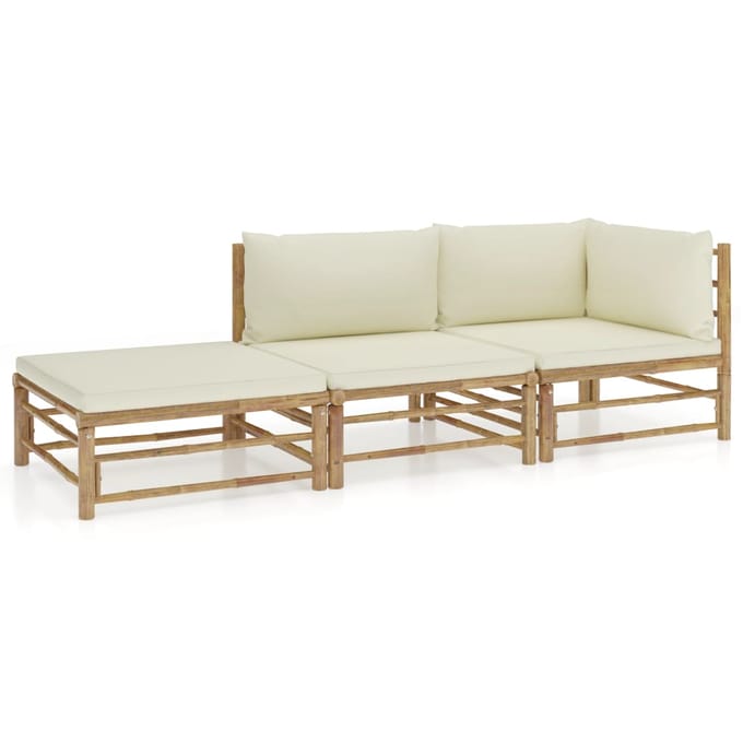 vidaXL - 3-delige - Loungeset - met - crèmewitte - kussens - bamboe