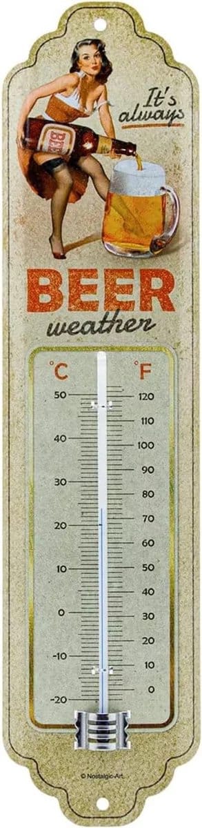 Nostalgic Art Binnen/buiten thermometer - Beer Weather - Beige - metaal - 28 x 6.5 cm