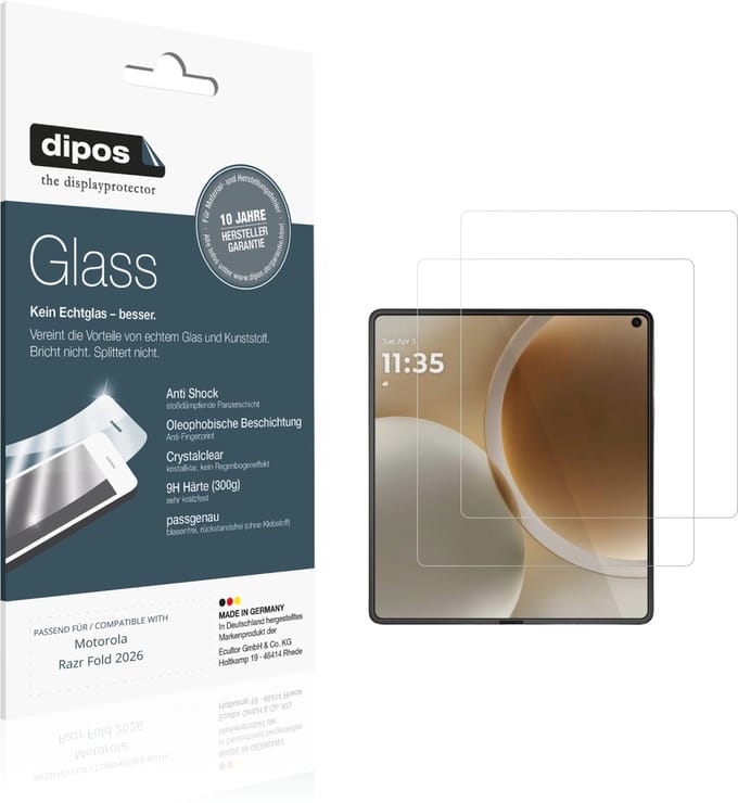 dipos – 2x Pantserfolie geschikt voor Motorola Razr Fold 2026 Aussenseite | 9H Screenprotector