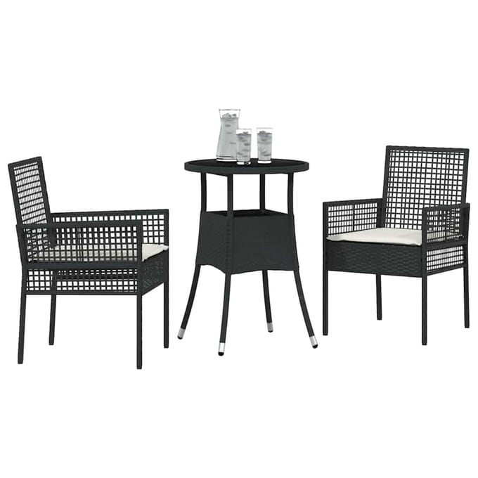 vidaXL - Tuin - Eettafel - Set - 3 - st - Zwart - poly - rattan